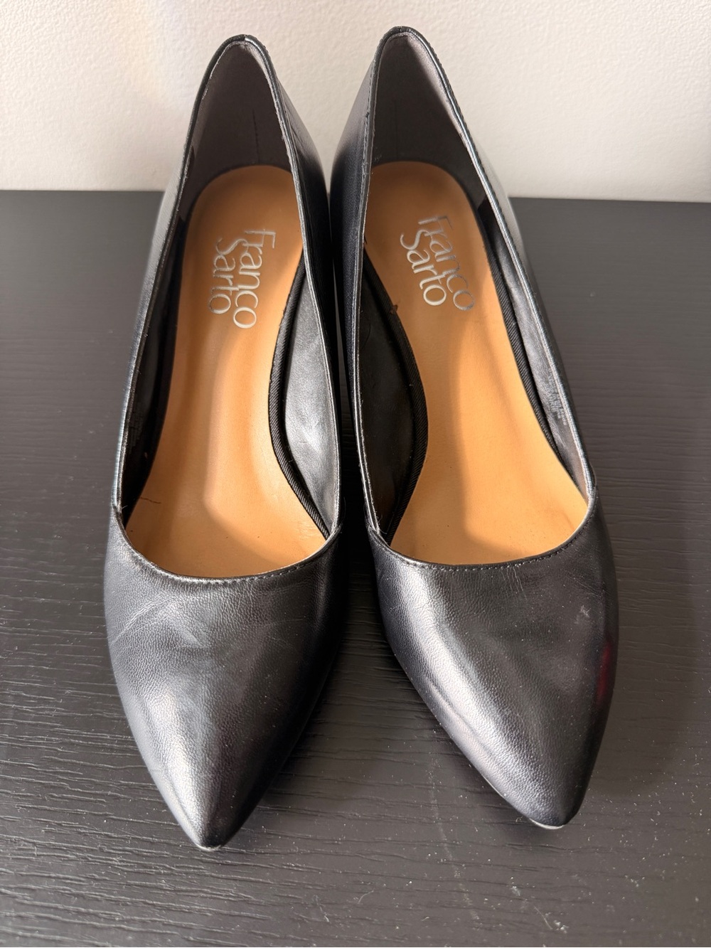 Franco Sarto Black Pointed Toe Leather Pumps